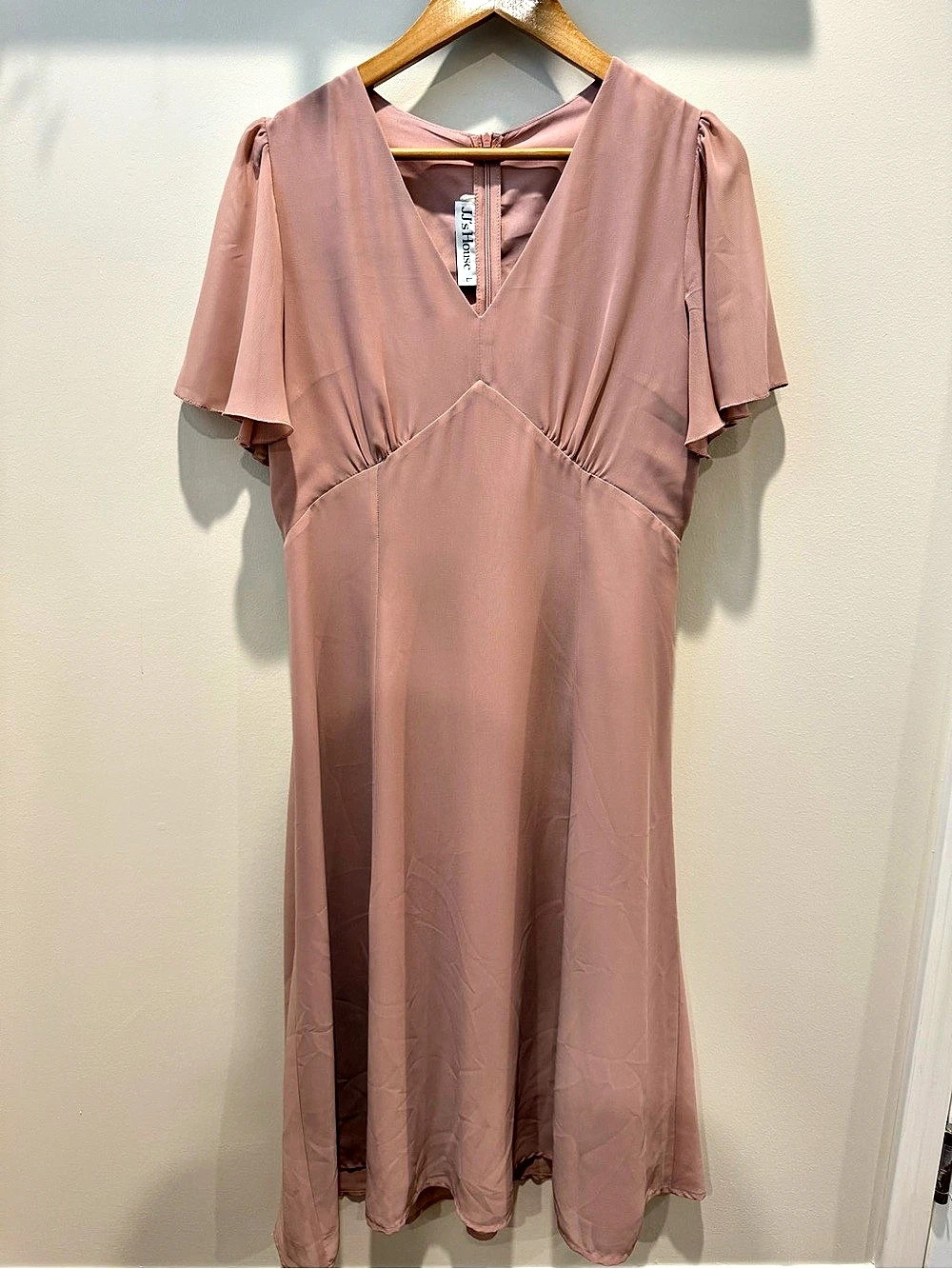jaja HOUSE Pink Flutter Sleeve Midi Dress Size Large Like New